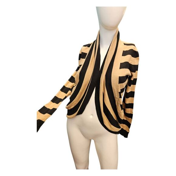 INC Tan Black Striped Cardigan Sweater Size Small - Picture 2 of 7